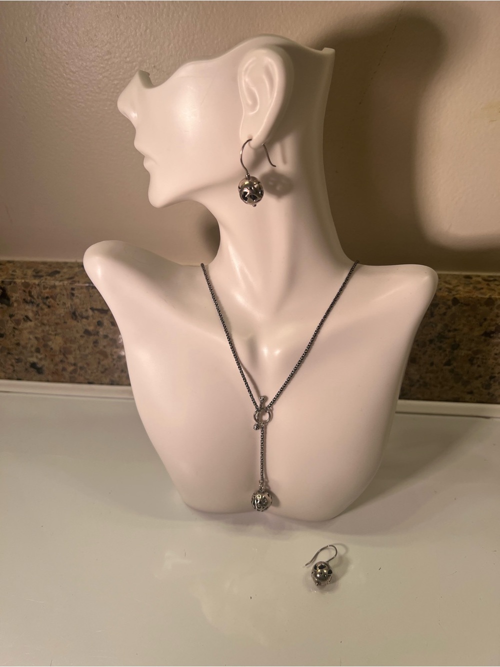 SILPADA Sterling Silver Ball Drop Necklace 21” and Earrings Set - Silver